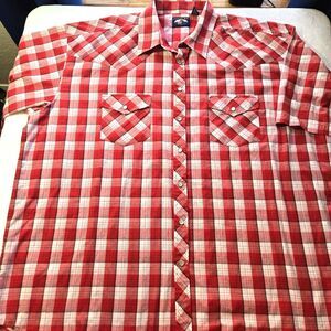 Falcon Bay Mens Red Plaid Pearl Snap Western Shirt 3XLT Pockets Short Sleeve